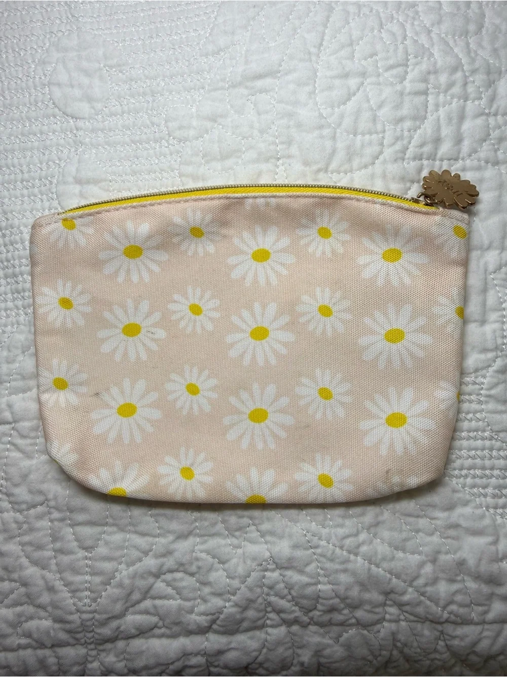 ipsy Peach Daisy Cosmetic Pouch with Yellow Accents